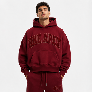 <b>Burgundy</b> Heavyweight Oversized Cropped <b>Hoodie</b> Premium Cotton Embroidery Streetwear Custom Logo OEM ODM - Product Image 5
