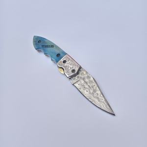 High Quality OEM Damascus Under <b>Lock</b> Folding <b>Knife</b> with Colored Camel Bone Handle Handcrafted Pocket DIY Utility Camping - Product Image 3