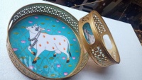 Bandejas Apilables de Cerámica Redondas con Diseño de Vaca, Hechas a Medida, Decoración Rústica para Servir Aperitivos y Regalos