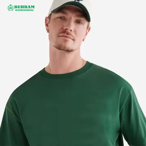 T-shirt décontracté à manches pour homme, style basique, couleur unie, col rond, 100 % coton, tissu de 260 grammes, coupe ample, respirant - Product Image 2