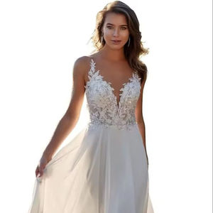 Robe de soirée cocktail sans manches à épaules dénudées à motif floral antistatique en forme de A longueur au sol broderie perles paillettes - Product Image 1