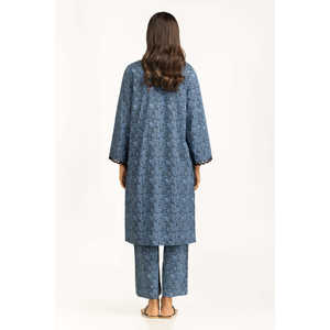 ชุดเซ็ตผ้าฝ้ายพิมพ์ลายสีน้ำเงินสำหรับผู้หญิง ชุดลำลอง 2 ชิ้น เสื้อแขนสามส่วน กางเกงขาสั้น ความยาวระดับเข่า เหมาะสำหรับฤดูใบไม้ผลิ/ฤดูร้อน - Product Image 6