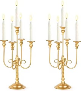 Candélabre en or antique pour la décoration intérieure Bougeoir à 5 lumières pour bougeoir vintage élégant pour les décors romantiques - Product Image 1