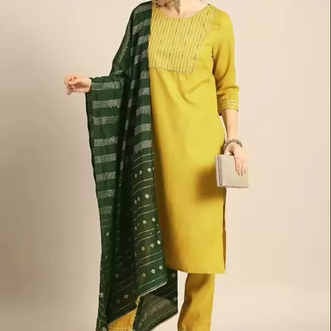 Latest Designer Indian and Pakistani Clothing Womens Viscose Kurti with Matching Pants from Ecohad Exporter