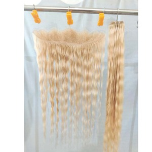 100% Raw Unprocessed Blonde <b>Hair</b> Bundles European Single Donor Machine Weft Closure Frontal Bundle Set Indian <b>Human</b> <b>Hair</b> - Product Image 5