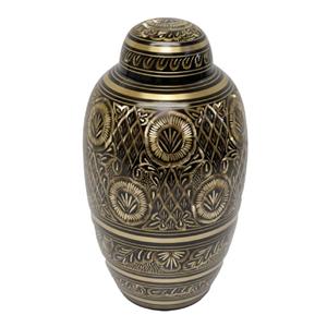 Urnas de cremación para adultos de latón de cúpula superior de alta calidad con grabado completo, urnas funerarias de Metal con acabado dorado y negro para cenizas humanas - Product Image 1