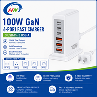 Chargeur USB Type C HNT GaN 100W 3A3C Port PD+QC de voyage avec protection OVP OTP, petit format, mini, charge rapide pour iPhone 17/16/15/14/13 Pro Max