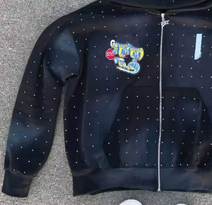 Sudadera con capucha de invierno de alta calidad con cremallera y pedrería completa, estampada, con logo personalizado, estilo streetwear, bordada, 100% algodón, 500GSM, con efecto descolorido por el sol y lavado ácido. - Product Image 6