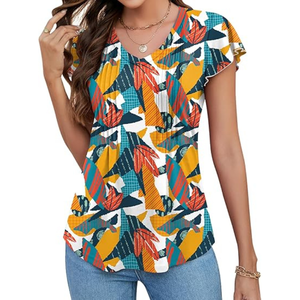 Blusas de Mujer Elegantes Casuales de Verano con Mangas con Volantes, Camisetas de Poliéster Modernas con Mangas Cortas con Volantes, Cuello en V Regular, Lavables - Product Image 5