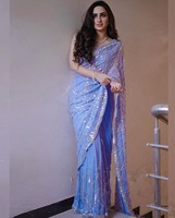 Saree Panjang Tradisional India & Pakistan dengan Batik Tangan dan Bulu Imitasi untuk Wanita, Pakaian Pesta, Bebas Kerut, Warna Dapat Disesuaikan