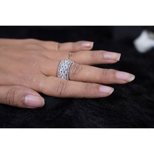NOVAMART Fine Platinum Geometric Diamond <b>Eternity</b> Band <b>Ring</b>-Rhodium Plated 925 Sterling <b>Silver</b> Wholesale Export - Product Image 3