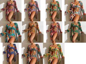 Bikini imprimé 2 pièces 2025 Maillot de bain Cache-maillot de luxe avec applications en dentelle à pampilles et strass Écologique pour femmes - Product Image 5