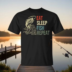 T-shirt « Eat Sleep Fish Repeat » pour les pêcheurs, idéal pour le plaisir actif de la pêche ! - Product Image 3