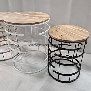 Ensemble de tables basses modernes en or, 2 pièces, structure métallique cylindrique ouverte avec plateau rond, pour salons et espaces commerciaux - Product Image 5