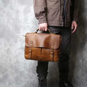 Classic Genuine Leather Laptop Messenger Crossbody Shoulder Bag Durable Office Use Zipper Closure Protective Waterproof - Product Image 4