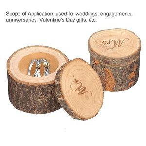 Caja de papel reciclable para anillos, venta al por mayor, propuesta de boda redonda Popular para mujeres, pendientes de regalo de madera de nogal negro, cajas de joyería para anillos - Product Image 2