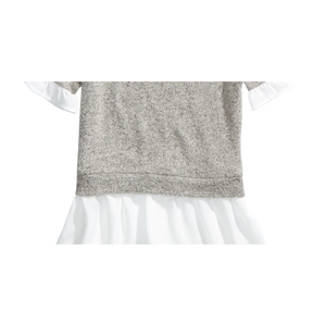 Top Grigio Extra Large Monteau per Ragazze, in Chiffon Decorato con Perle, Effetto Stratificato - Product Image 3