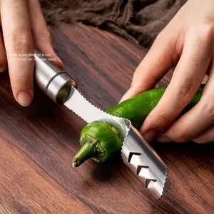 Roestvrijstalen Chili Corer Verwijderaar Met Gekartelde Plak Peper Corer Gekarteld Slice Gemakkelijk Zaden Barbecue Roosteren Paprika