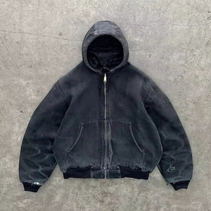 Sudadera con capucha de forro polar de algodón 100% de alta calidad, personalizada, con lavado ácido, estilo oversize, efecto desgastado, bordada, con cremallera, para invierno - Product Image 3