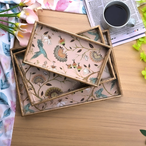 Ensemble de 3 plateaux de service en bois de luxe avec colibris, vaisselle décorative, vente en gros au meilleur prix - Product Image 1