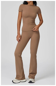 Ensemble de yoga brossé respirant pour femme, col avant ajusté, haute intensité, course en extérieur, sport, fitness, 2 pièces - Product Image 4