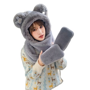 New Korean Version Winter Warm Three-Piece Set Small Rabbit Ears Hat Scarf <b>Gloves</b> with Dot and Bow Patterns for Beach Scenes - Product Image 5