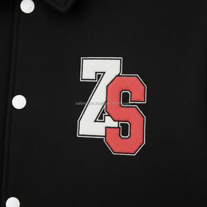 High quality <b>wool</b> varsity jacket comfortable polyester lining black body white trim custom logo patch Varsity Jacket for man - Product Image 6