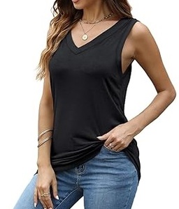 Breathable OEM Wholesale Custom V Neck Sleeveless Short Tank <b>Top</b> Women Activewear Summer Beach Loose Eco-Friendly Tank <b>Tops</b> - Product Image 3