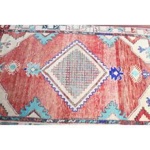 Turkish Vintage Accent Rug 3.5x5.6 ft, <b>Red</b> Southwestern Rug <b>Wool</b> - Product Image 4