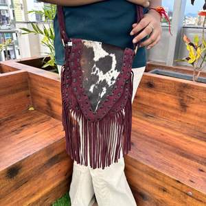 Bolsos cruzados con flecos bohemios de cuero de gamuza con pelo Real occidental para mujer, monedero de punto de mano de cuero genuino personalizado - Product Image 2