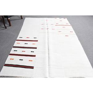 Tapis moderne en laine blanche 5.1x8.4 pieds Design rayé et patchwork turc pour décorations de salon soutenu en latex - Product Image 5