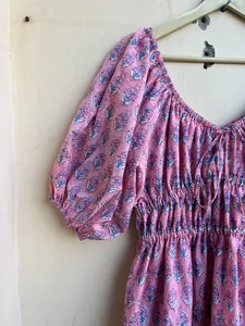 Robe imprimée en blocs de main rose tuniques indiennes imprimées en blocs robe à la main robe longue en coton indien robe imprimée indienne - Product Image 6