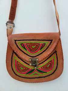 Brown Cotton/Spandex Beaded Embossed Crossbody Tote <b>Handbag</b> for Ladies-Gift for Him or Her - Product Image 2