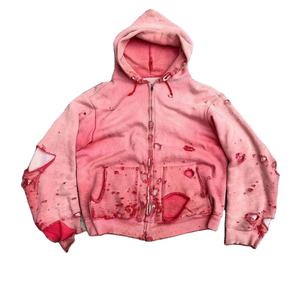 Nouveau Style Street wear personnalisé lavage à l'acide détresse lourd 100% coton fermeture éclair sweats à capuche Double mariné à la mode fermeture éclair sweats à capuche - Product Image 1