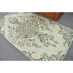 Alfombra de 3.8x7.8 pies, Alfombra Turca Vintage, Alfombra Marroquí Marrón y Azul - Product Image 3