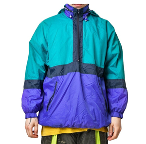 Vintage Lightweight <b>Canvas</b> Windbreaker <b>Blue</b> Green Retro Anorak Hooded Stand Jacket Breathable Waterproof Quick Dry Mesh Lining - Product Image 1