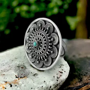 Sky blue turquoise adjustable size Customized oxidised ring silver jewellery rings fine women jewelry beautiful handmade rings