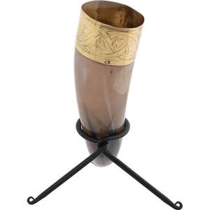 Corne à boire Viking naturelle de qualité indienne avec support en corne sculptée corne à boire Viking antique avec laiton pour la fête de Noël - Product Image 2