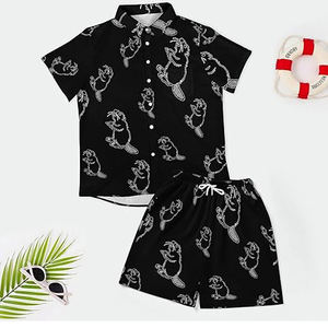 Streetwear d'été deux pièces avec logo personnalisé pour hommes, tenues de sport, ensemble t-shirts et shorts décontractés en coton avec motif imprimé uni - Product Image 3