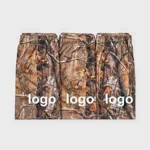 <b>Men</b> Camouflage Printed Polyester Swim <b>Trunks</b> Regular Fit Breathable Woven Shorts Front Logo Dried Leaves Pattern - Product Image 3