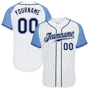 Meilleure vente Vêtements d'équipe personnalisés Maillot de baseball à manches raglan authentique à fines rayures bleu marine - Product Image 1