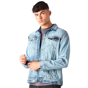 Men's Classic Blue <b>Denim</b> <b>Jacket</b> with Multi-Pocket Casual <b>Long</b> Sleeve Coat Fashionable Washed Technique for Winter Use - Product Image 2