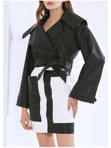 Vestes matelassées de style motard en coton imprimé en cuir de vache sur mesure pour femmes col montant fermeture éclair en métal - Product Image 2