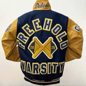 Veste universitaire de baseball pour homme avec logo personnalisé, col montant, manches en laine, impression en relief, noire, hiver, réversible, 100% - Product Image 6