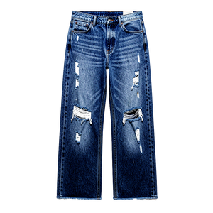 Jean large déchiré imperméable brodé pour homme, coupe ample, ourlet brut, style streetwear, denim délavé vintage, coton épais, décontracté - Product Image 3