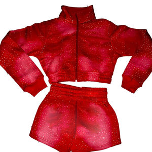 Ensemble de survêtement court pour femmes avec logo personnalisé des fabricants, strass, veste courte à fermeture éclair et short, ensemble deux pièces - Product Image 3