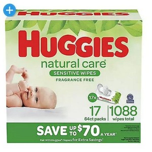 ผ้าเช็ดทําความสะอาดเด็กแบบไวต่อการดูแลจากธรรมชาติที่ไม่มีกลิ่น Huggies 1,088 กะรัต - Product Image 2