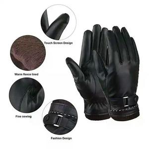 Gants d'hiver en cuir véritable noir pour homme et femme, imperméables et protecteurs, avec logo personnalisé - Product Image 2