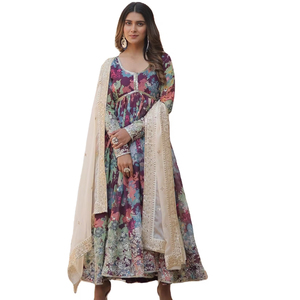 Último diseñador de seda Georgette Zari Sequence Work Anarkali vestido de Fab Zone - Product Image 1