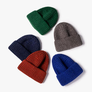 Jacquard Unisex cálido grueso invierno liso algodón Cachemira punto puños gorro calavera para hombres y mujeres fábrica al por mayor gorro - Product Image 4